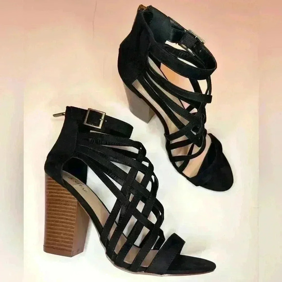 JustFab Womens Nashia Heeled Sandal in black Size 11 - Picture 1 of 8